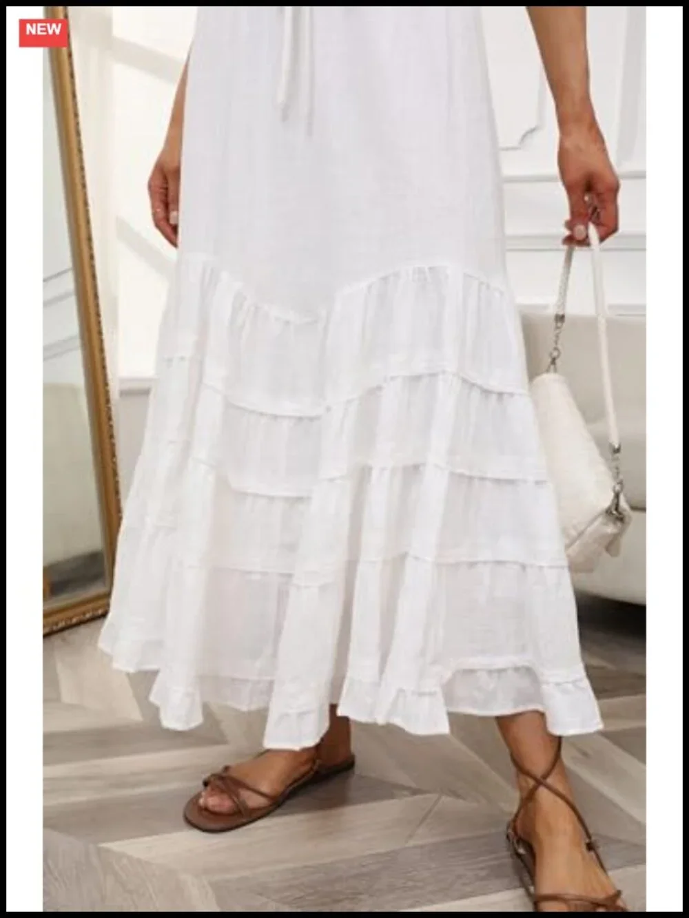Women Tiered Maxi Mermaid Skirt Drawstring Waist Ruffle Flowy Boho Long Cotton